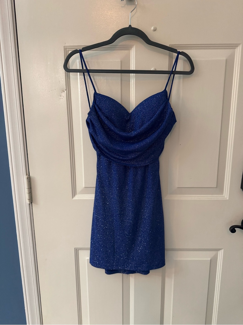Windsor Royal Blue Sparkle Cowl Mini Dress